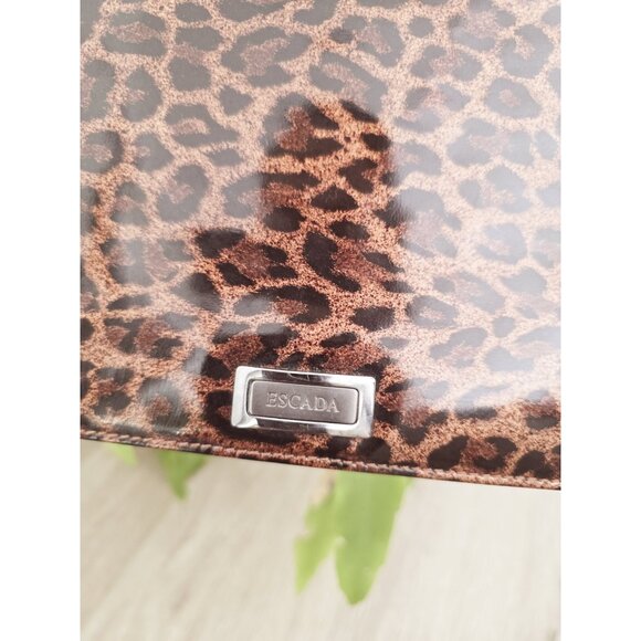 Escada Leopard Animal Print Brown Patent Leather Handle Hand Mini Bag Purse - Picture 2 of 11